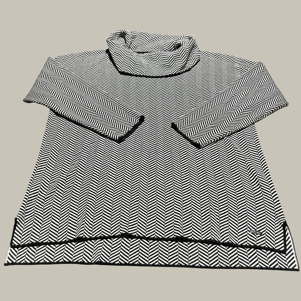 Calvin Klein Womens‎ Black White Herringbone Cowl Neck Sweater C9HS6040 Large